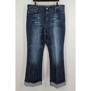 Apollo Womens Dark Faded Wash Cuffed Blue Jeans Bedazzled Pockets Sz 23/24